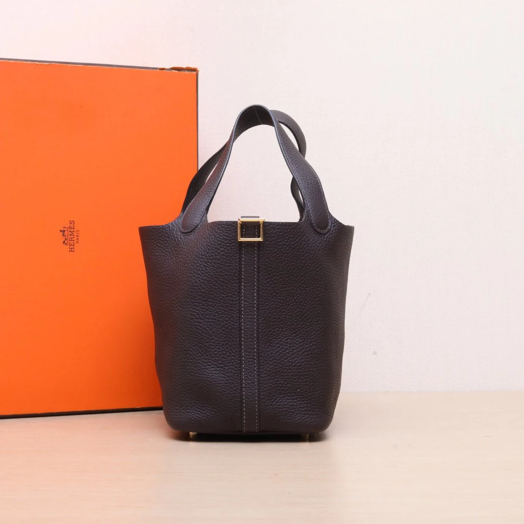 99新 Hermes/爱马仕 【双双】18 菜篮子 0G马鞍红 TC皮 Z刻 金扣