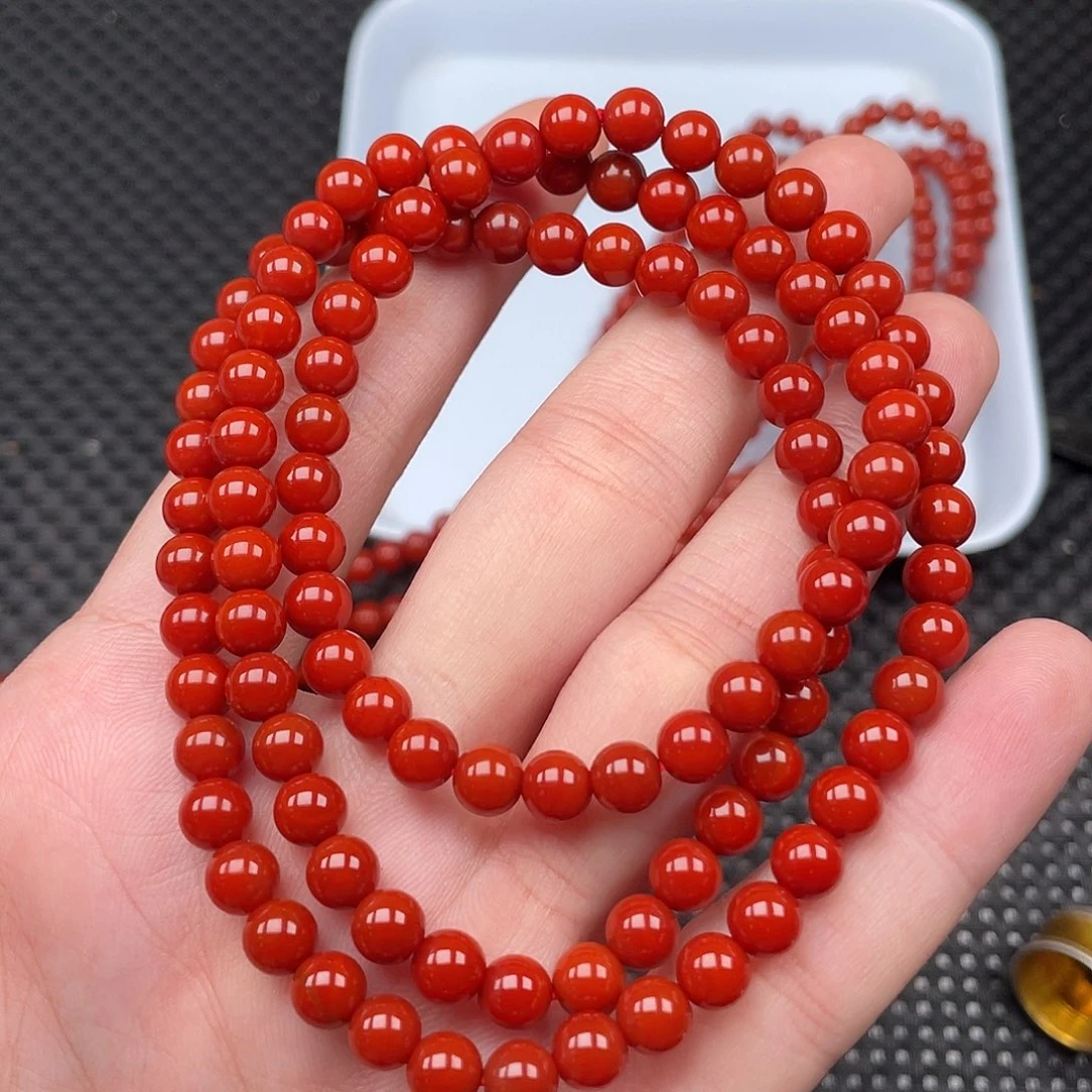 南红玛瑙未镶嵌6mm柿子红圆珠108颗长链