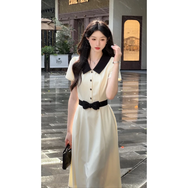 鹿向南「知性优雅」2025年夏季新款赫本风连衣裙QJD00482