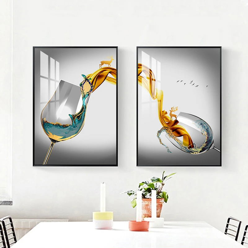阪画屋现代简约餐厅装饰画酒杯画男孩女孩儿童房挂画【商城】