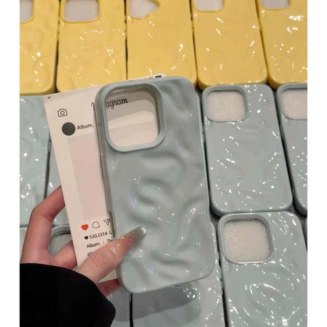 夕与空简约纯色适用苹果15/16褶皱手机壳14Promax陨石纹13/12/11