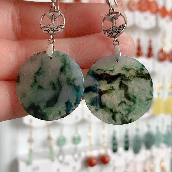 翡翠耳饰银S925镶嵌翡翠