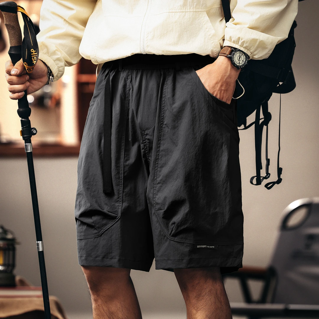 格蓝鹿美式复古冰丝薄款休闲短裤男士2025夏季宽松户外工装五分裤