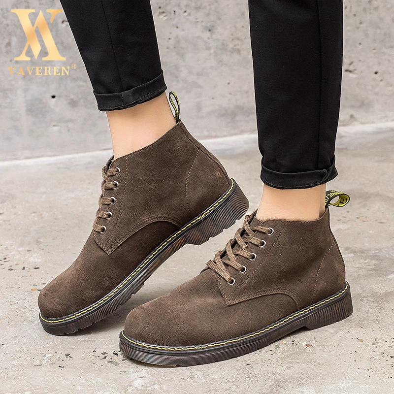 马丁靴男款冬季工装靴加绒棉鞋休闲中邦皮鞋牛反绒男款磨砂马丁靴