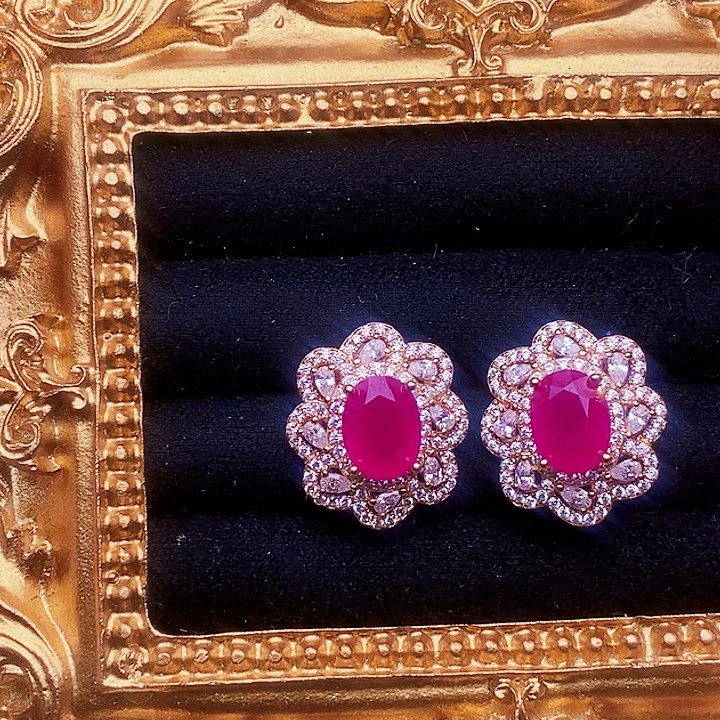 耳饰红宝石银S925镶嵌