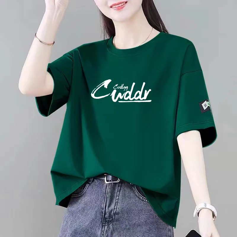 100%纯棉短袖t恤女夏季新款韩版显瘦遮肚宽松减龄时尚百搭上衣ins