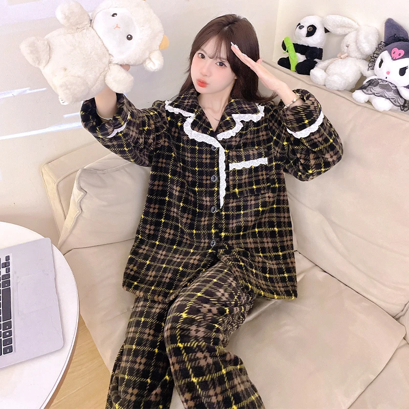 2024女款睡衣慕斯暖绒秋冬季甜美保暖卡通可外穿长袖套装女家居服