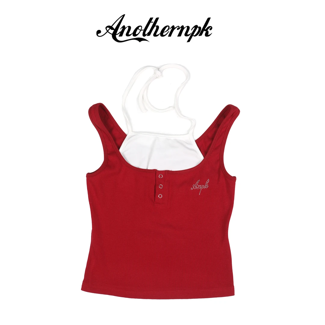 ANPK美式复古吊带背心红色女士修身瑜伽套装打底短款A5F01A0026