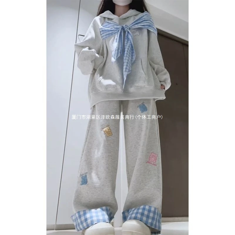 新款时尚洋气百搭女装2025秋冬新款拼接格子连帽卫衣女甜美搭配刺