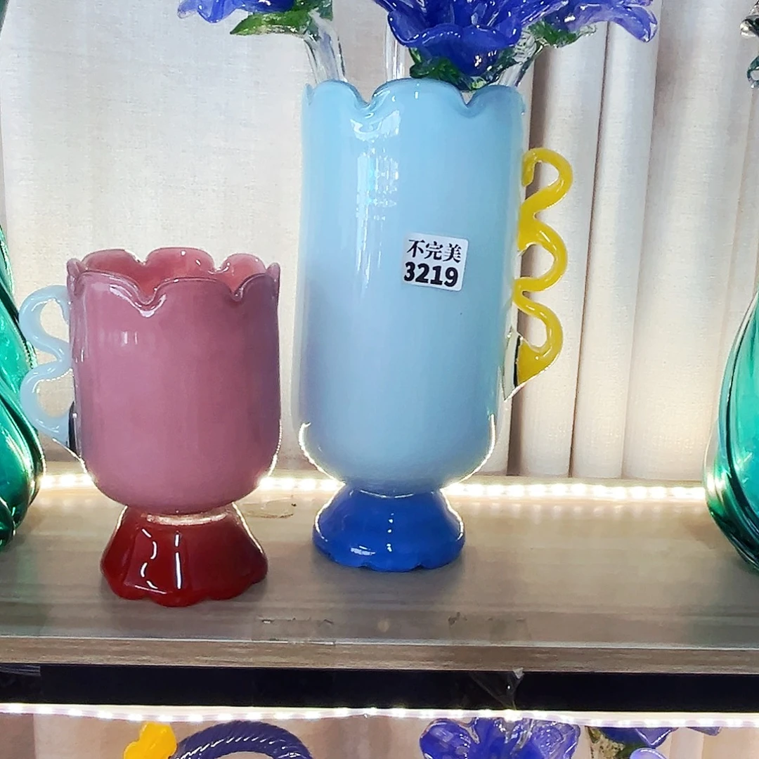 润***桐琉璃2个瓶家悦花器摆件不完美