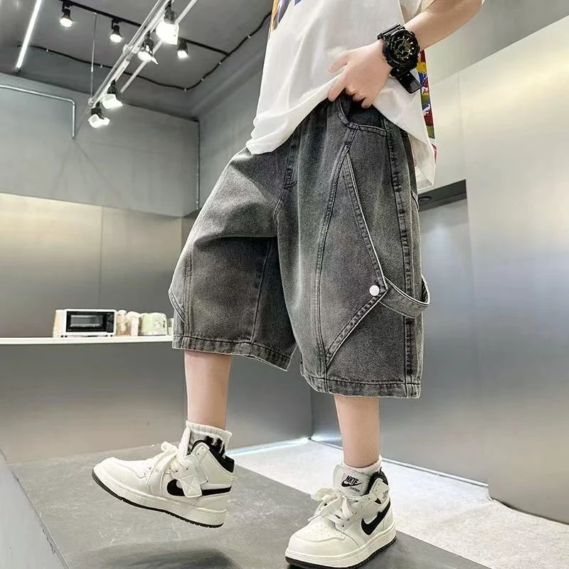 男童夏季短裤2025新款宽松中大童牛仔中裤过膝儿童七分裤子薄款潮