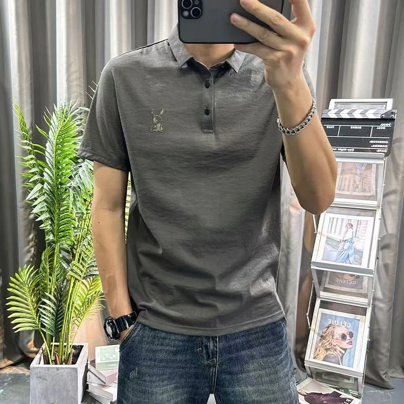 夏季薄款高端男装商务牛津麻棉短袖polo衫男青年修身款流行翻领潮