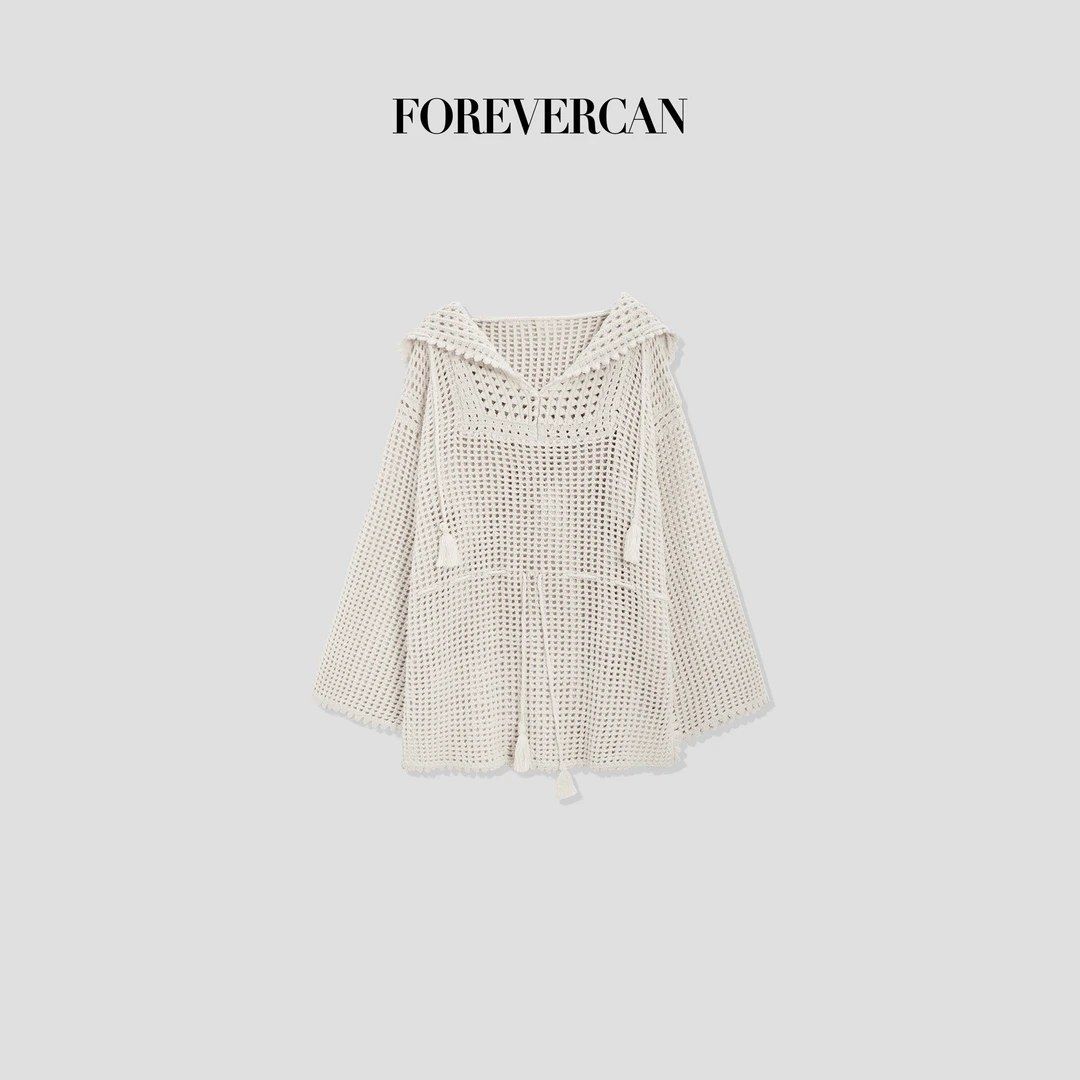 FOREVERCAN“布里奥尼”女巫帽镂空钩织收腰连帽上衣 MY4044