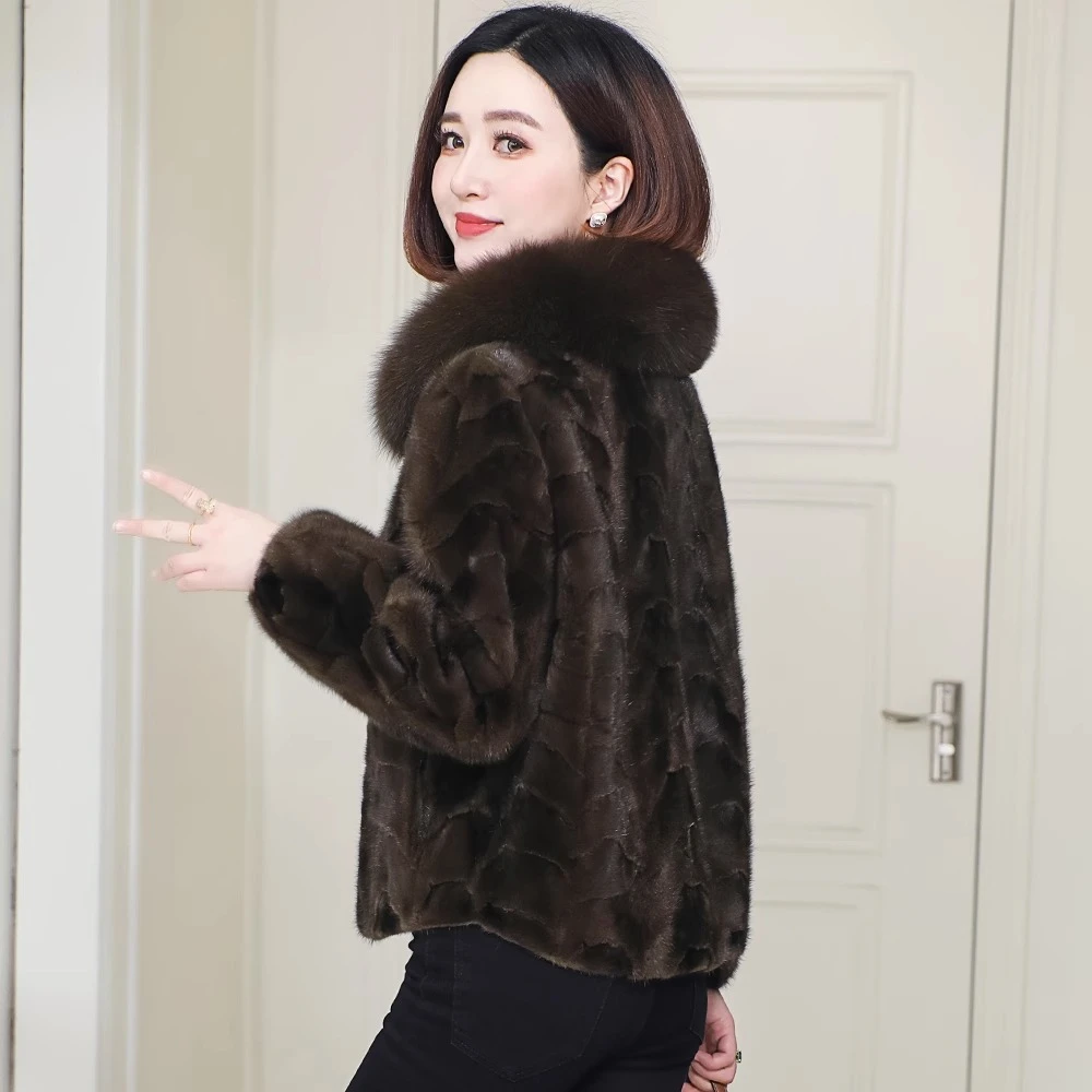 海宁貂皮大衣女2025冬季新款大狐狸毛领水貂毛皮草时尚短款外套