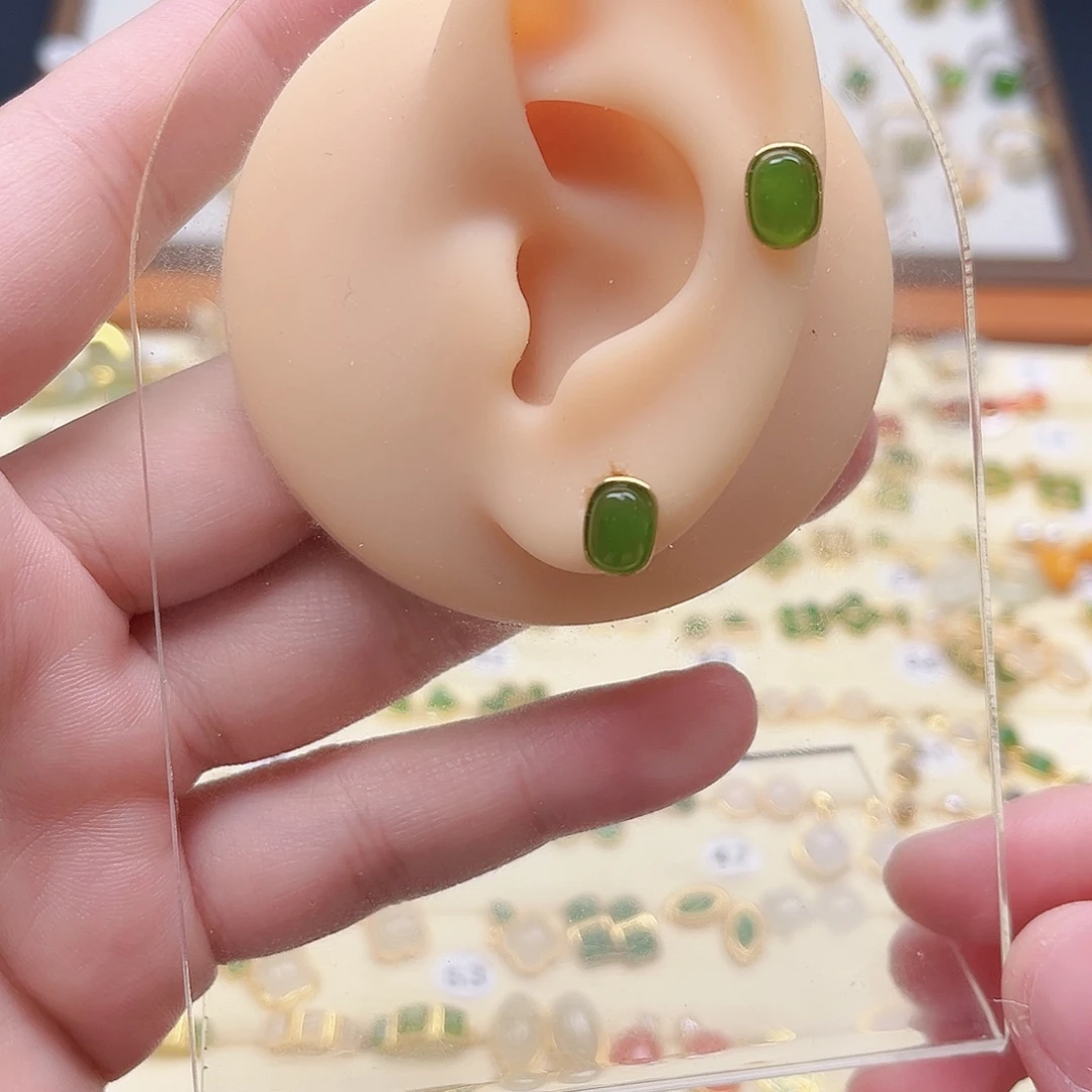 和田玉银S925镶嵌耳饰