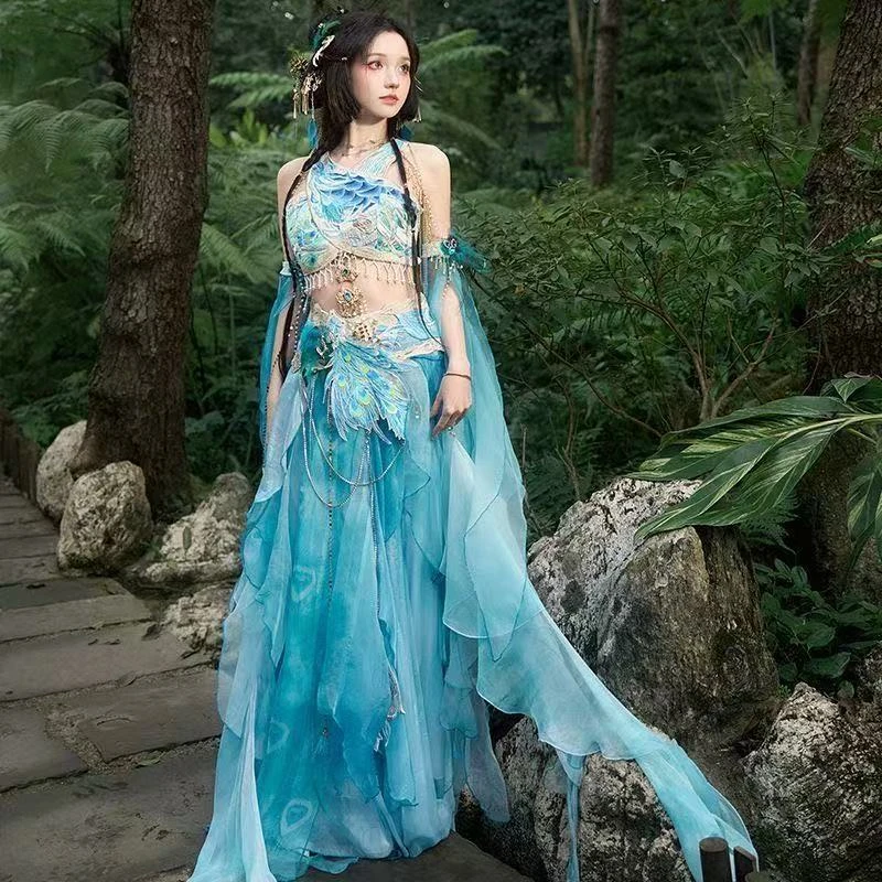 【蓝孔雀】异域春夏西域风重工刺绣刺绣元素敦煌飞天套装渐变印染