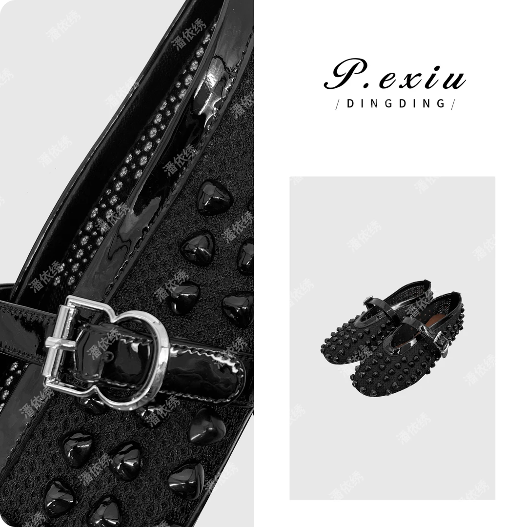 PanYiXiu/潘依绣【黑珍珠】头层牛皮漆面镂空平底芭蕾舞鞋QL89104