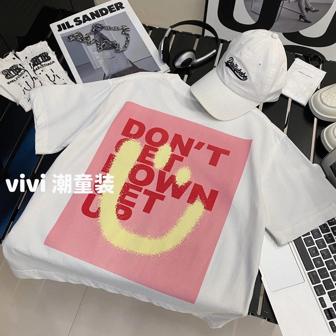 VIVI童装2025夏季潮牌中大童白色涂鸦短袖T恤夏装