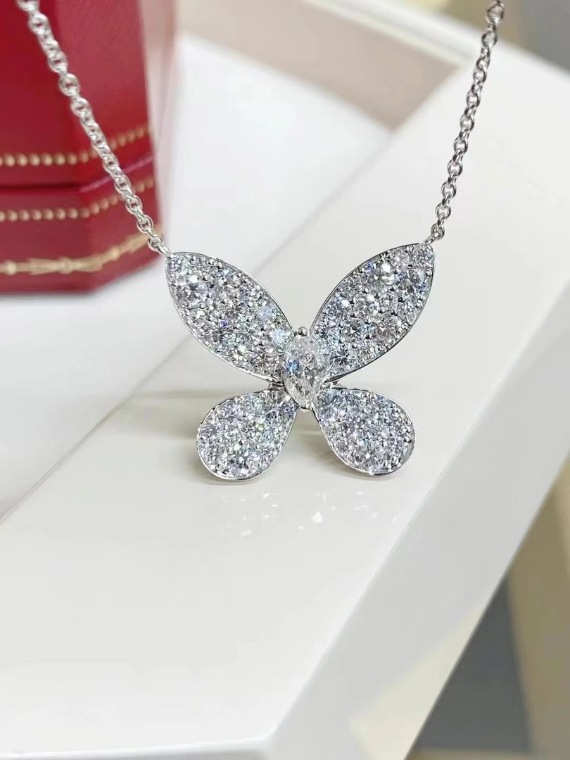 实验室培育钻石PT950白金马眼蝴蝶满钻项链气质爆闪