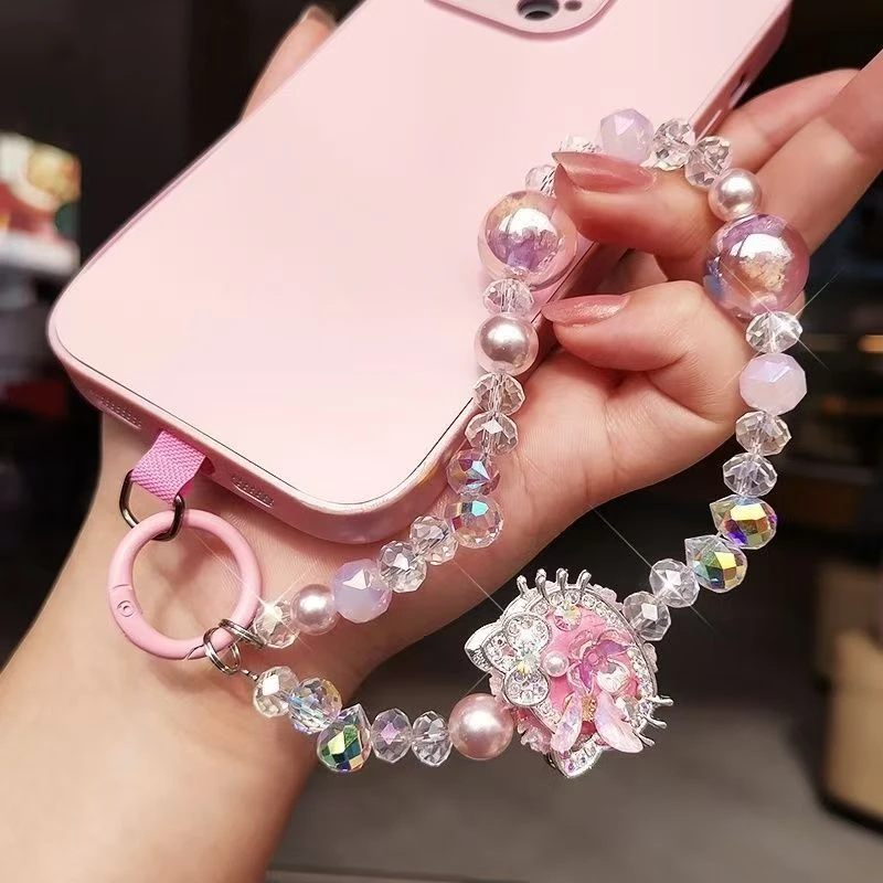 可爱水晶短款网红手机挂链百搭钥匙扣包包户外挂饰手机壳挂绳