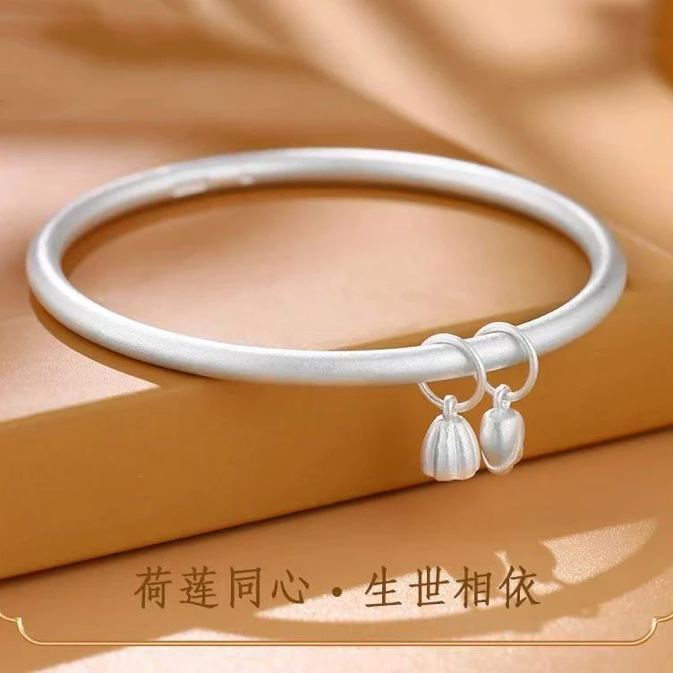 足银手镯 34号链接【古法两世欢】实心银手镯 发货带证书带礼盒