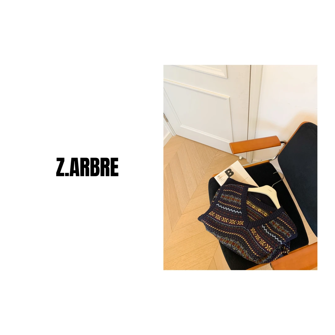 Z.ARBRE 2025春秋复古风马甲背心毛衣女