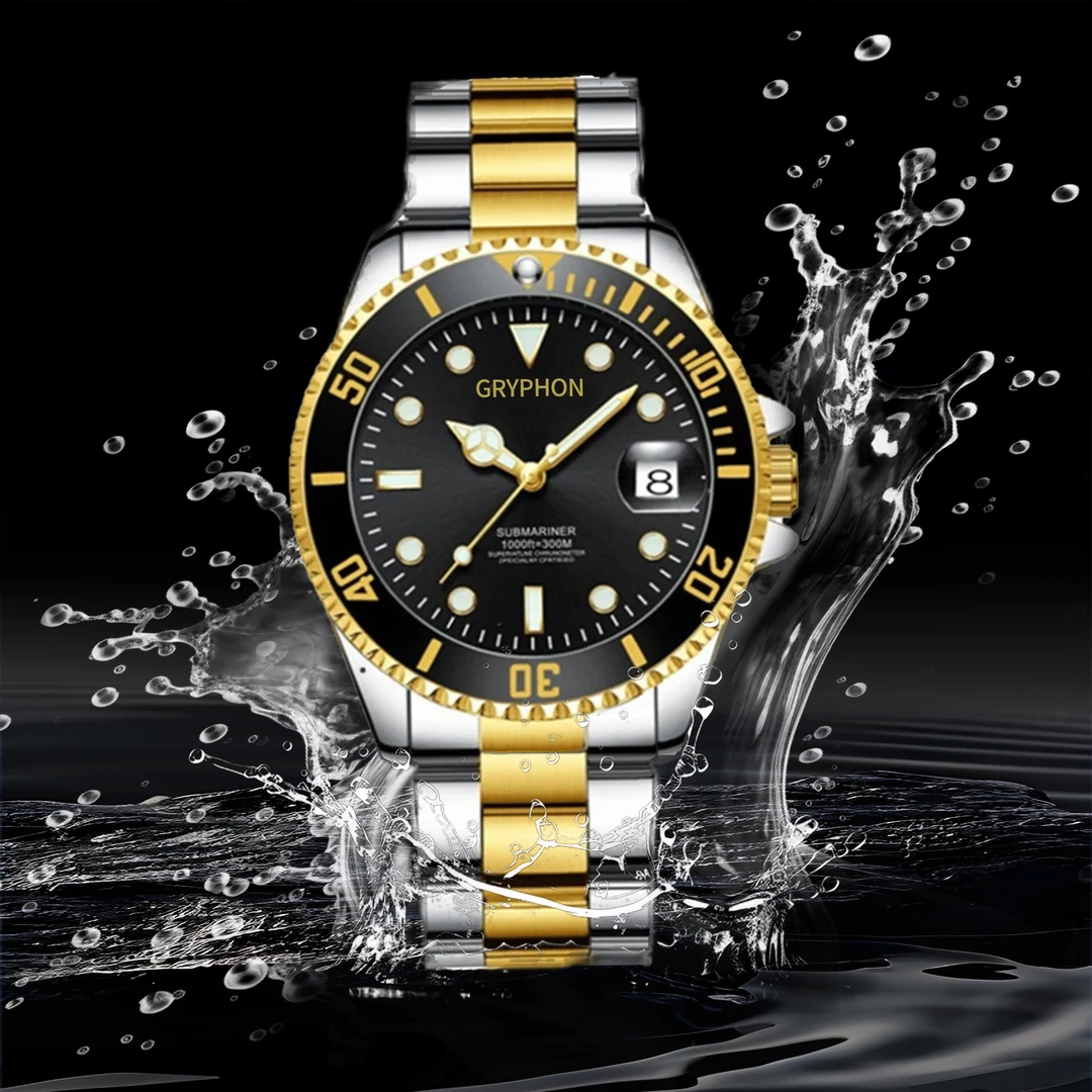 间金鬼王/全新未使用/镂空防水腕表 男士高端时尚夜光 日历防水Z