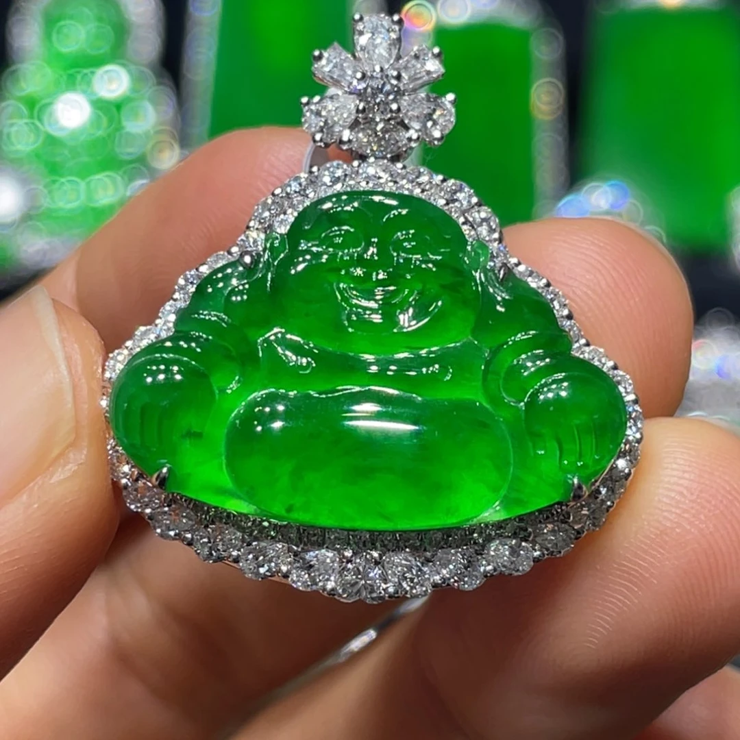 翡翠吊坠(不含链)18K金镶嵌佛公吊坠