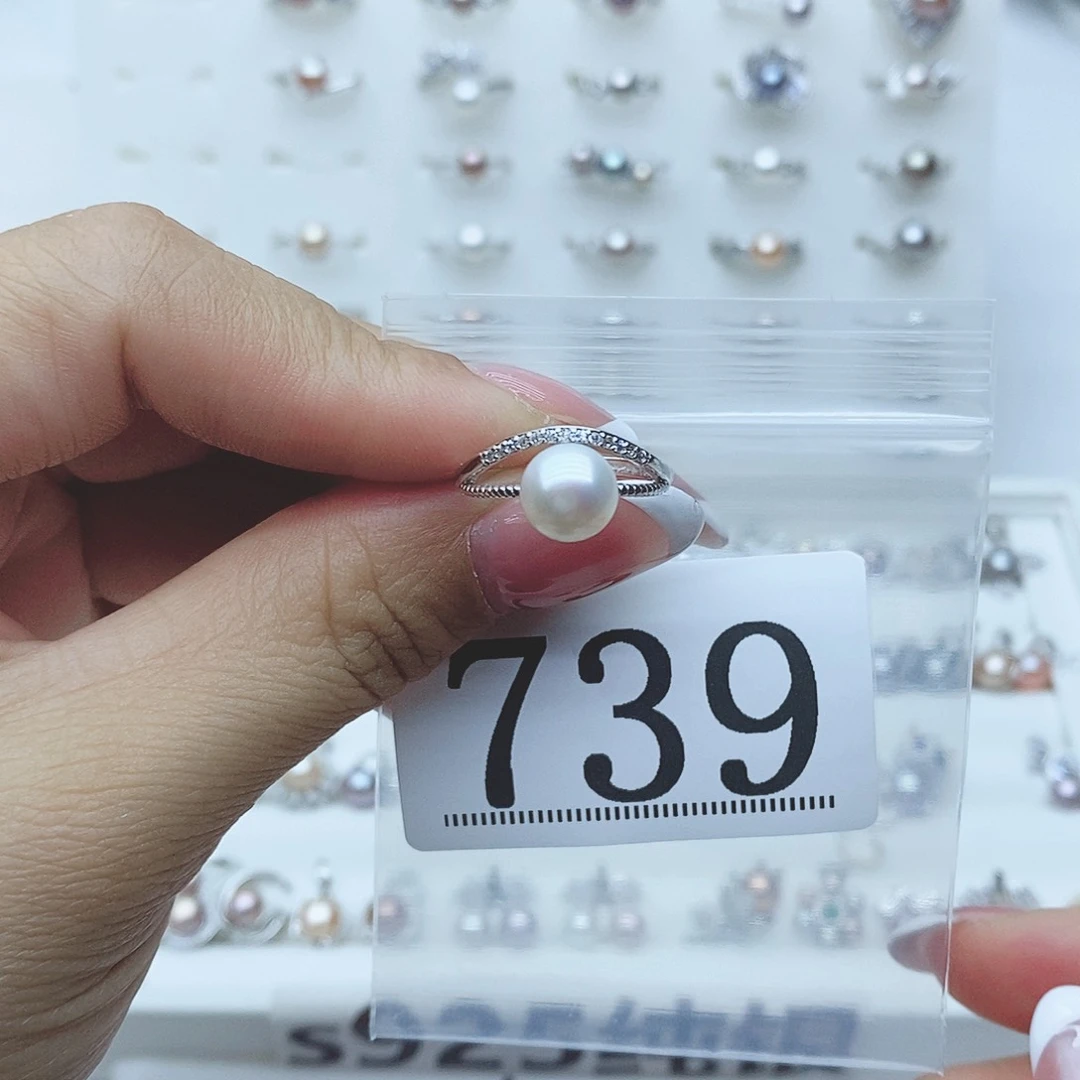 半***甜戒指银S925镶嵌淡水珍珠739