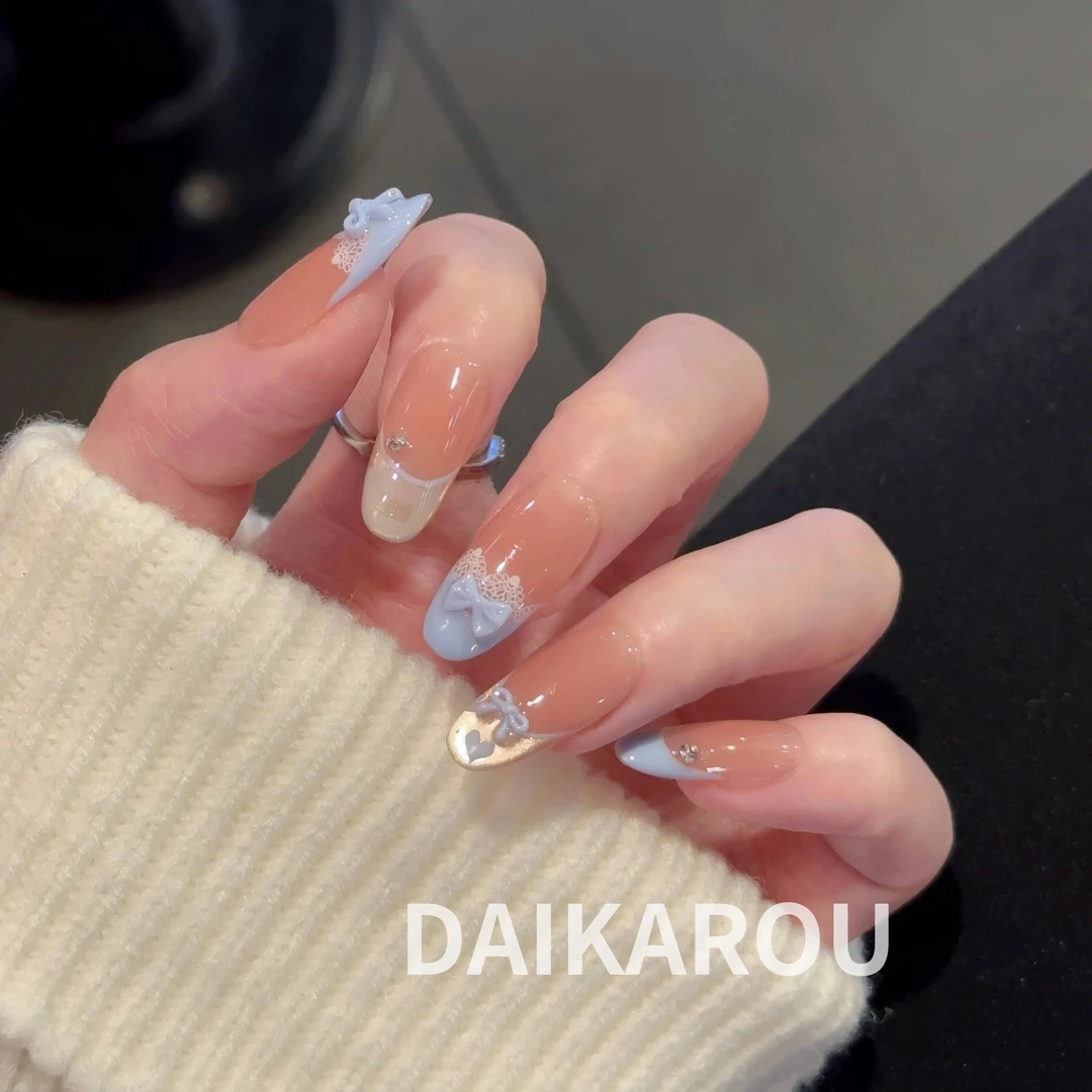 蓝调蕾丝 黛卡柔 预售 新甲型 短椭圆 中椭圆手工穿戴甲10片