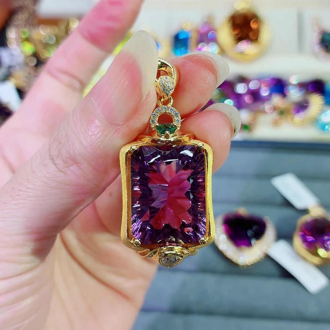 颈饰银S925镀金镶嵌水晶