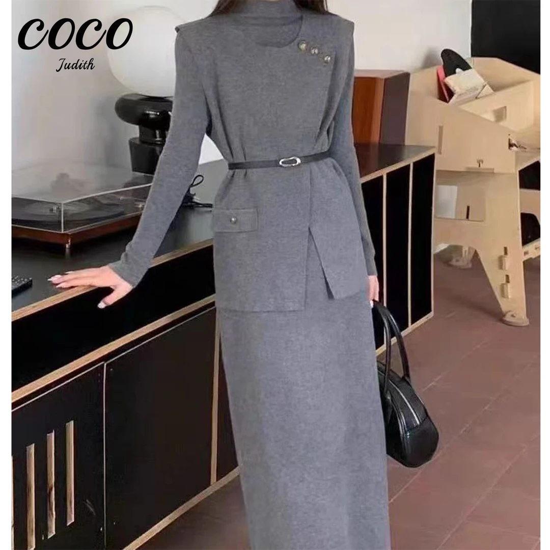 现货【RG3317】套装2025年春装新款女休闲纯色通勤知性半裙三件套