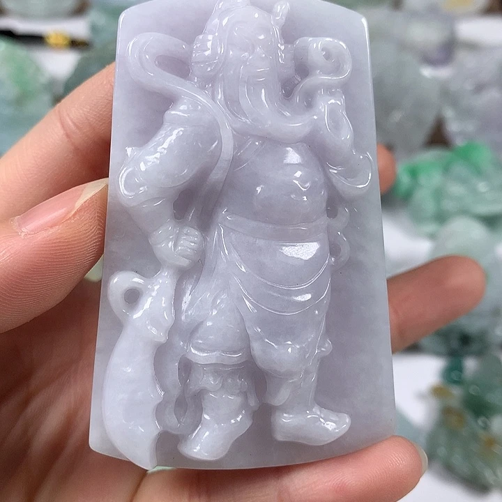 翡翠未镶嵌颈饰立体关二爷卡厚13+有棉线福利