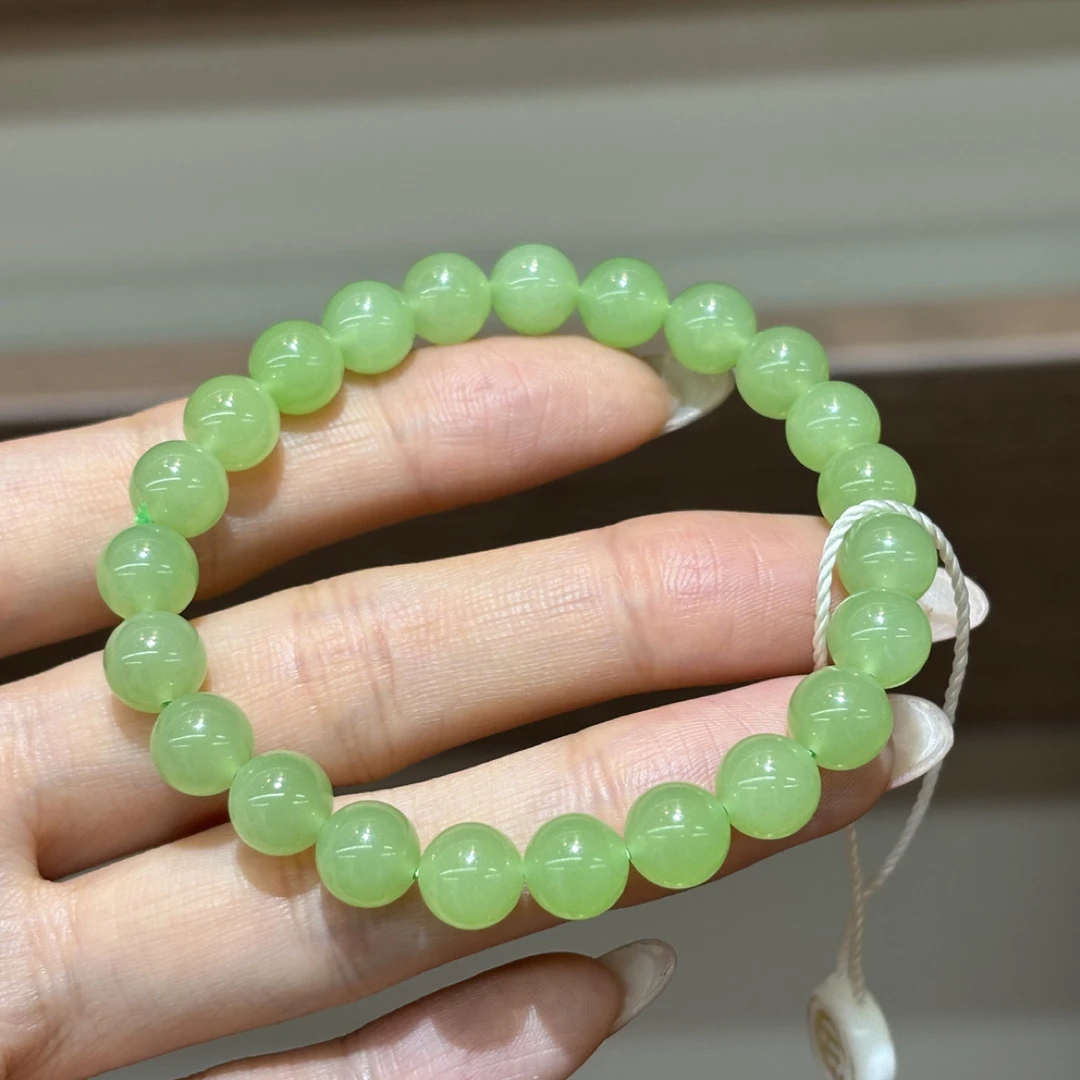 102323mh和田玉翠青圆珠约8mm手串多样性发其一