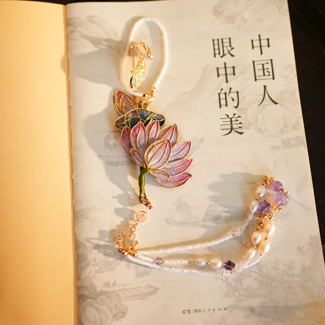 【荷花压襟挂件】紫色 非遗掐丝绒花工艺 国风百搭