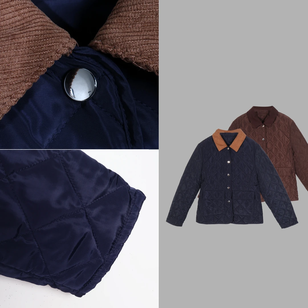凯特丝蓓3009#【拉德】轻便菱形格翻领棉服夹克外套
