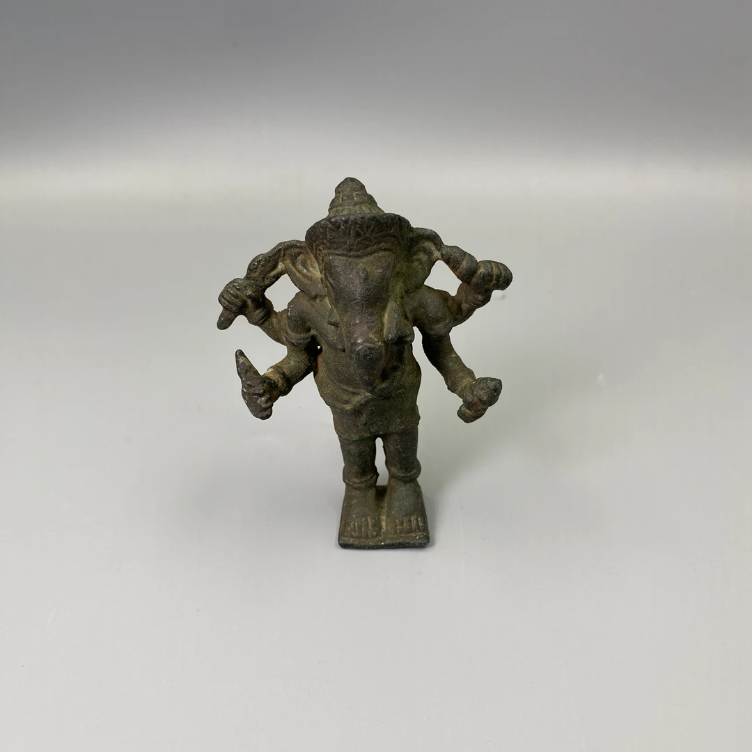 晚清民国时期铜质四臂象鼻财神造像站立像 益合/2412-189