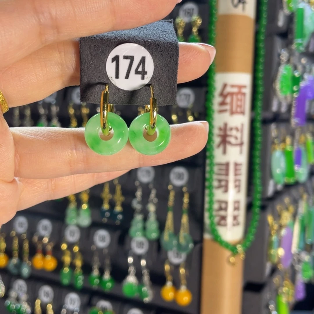 翡翠银S925镶嵌耳饰174