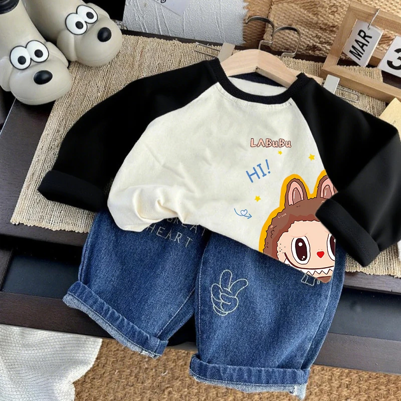 拉布布女童撞色长袖T恤2025新款儿童衣服洋气纯棉春秋拼色上衣潮