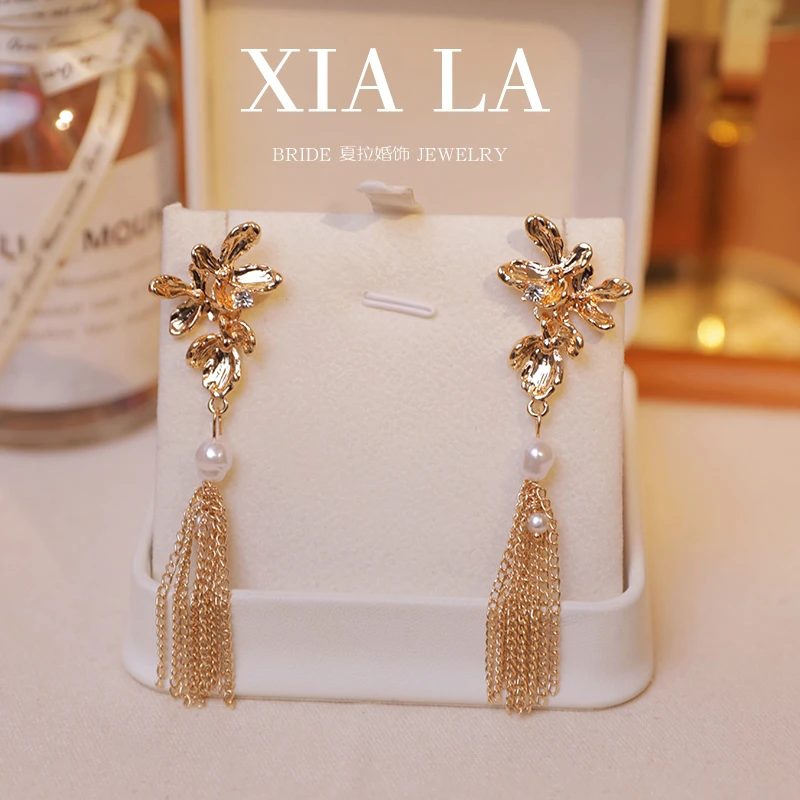 合金耳饰 金属桂花耳环新娘显瘦流苏耳饰礼服晚宴耳钉