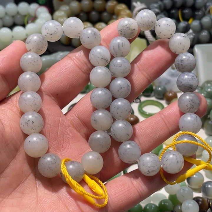 和田玉未镶嵌手串新疆山流水青花点墨卡12柔光多样性拍一发一