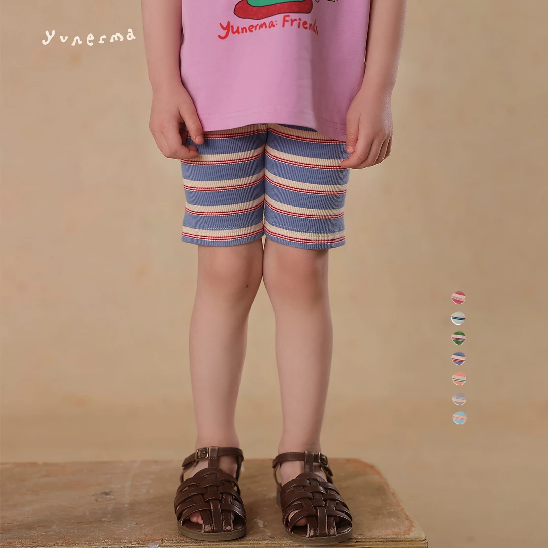 宝宝幼儿园夏季百搭条纹单车裤允儿妈女童2025新款洋气骑行裤短裤