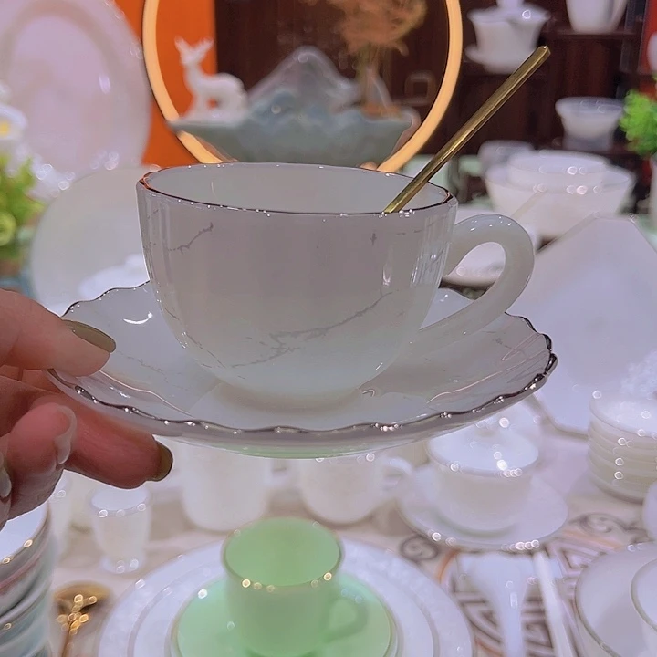 瓷景德镇大理玉瓷咖啡杯1套