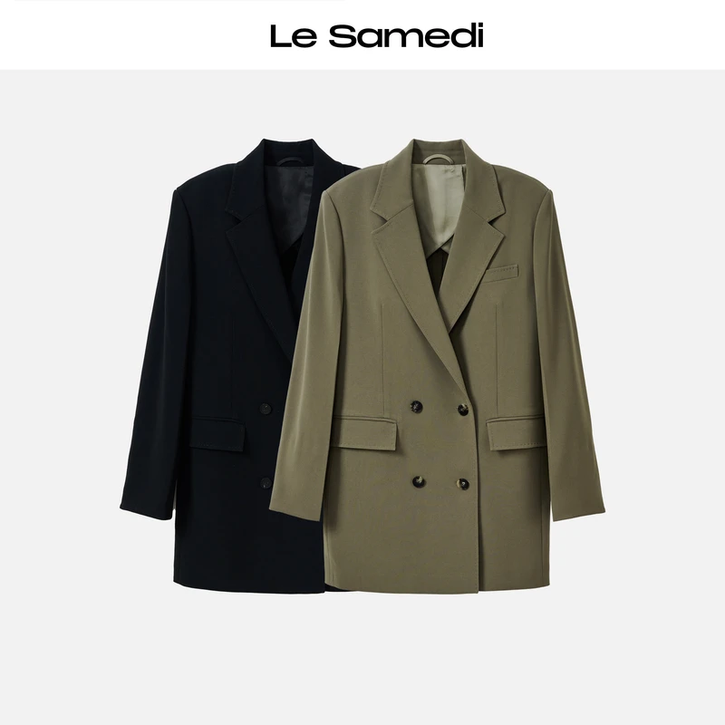 Le Samedi【智性学者】清凉都市 K皱垂感三醋酸 轻盈双排扣西装