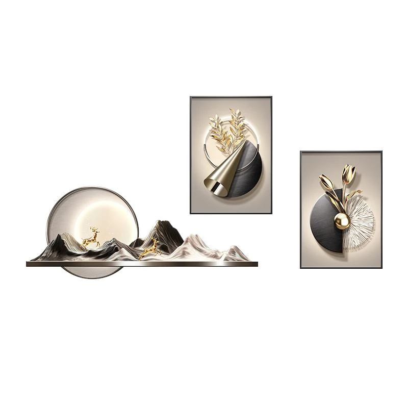 抽象艺术客厅装饰画轻奢现代高端创意山脉沙发背景墙三联组合挂画