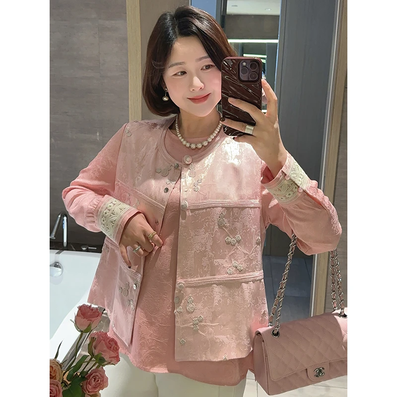 【DIS 定制】【新中式国风】缎面盘扣马甲刺绣提花衬衫Z525X22102