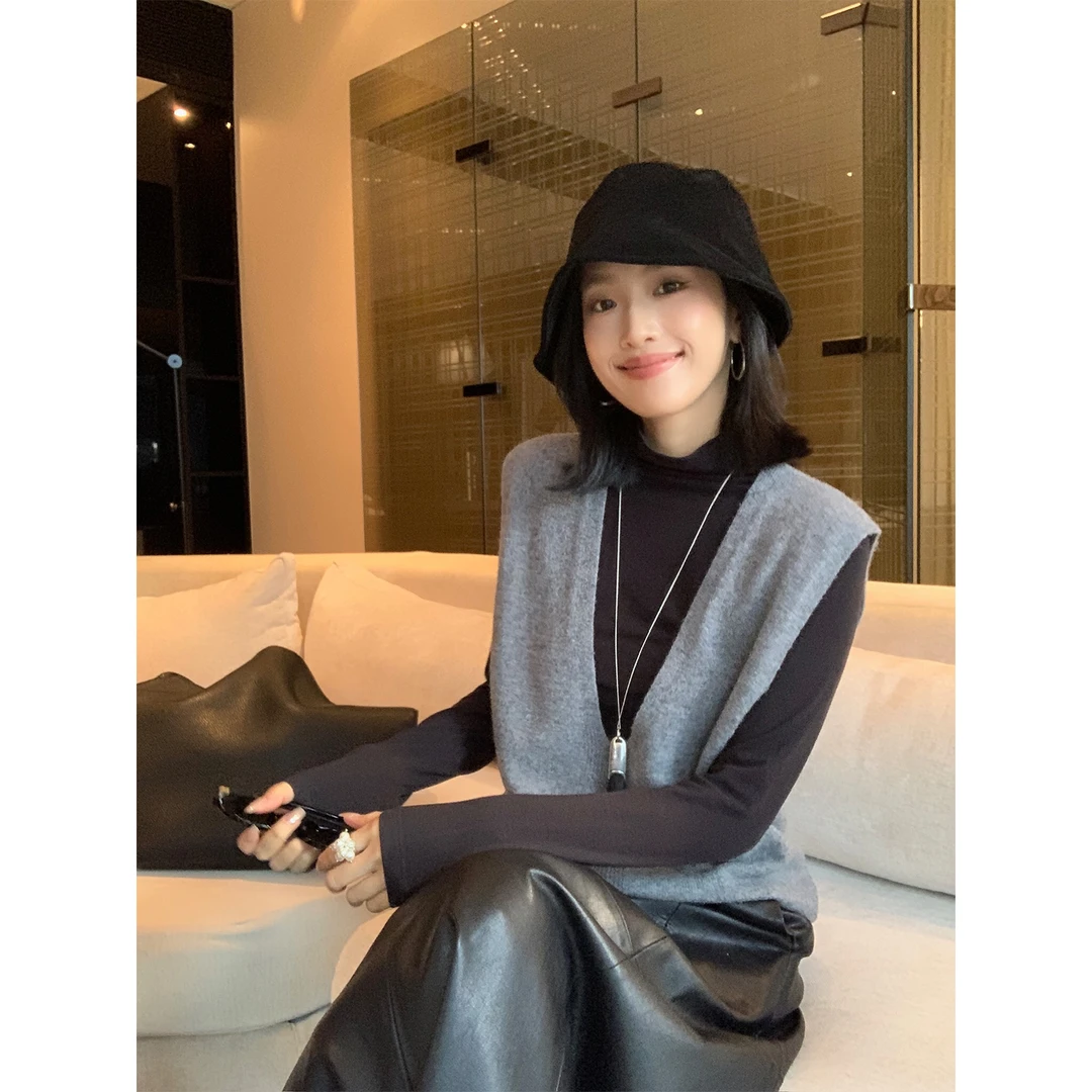 IAMJAM【10.20新品】美丽诺羊毛高级灰色马甲女秋冬百搭叠穿上衣