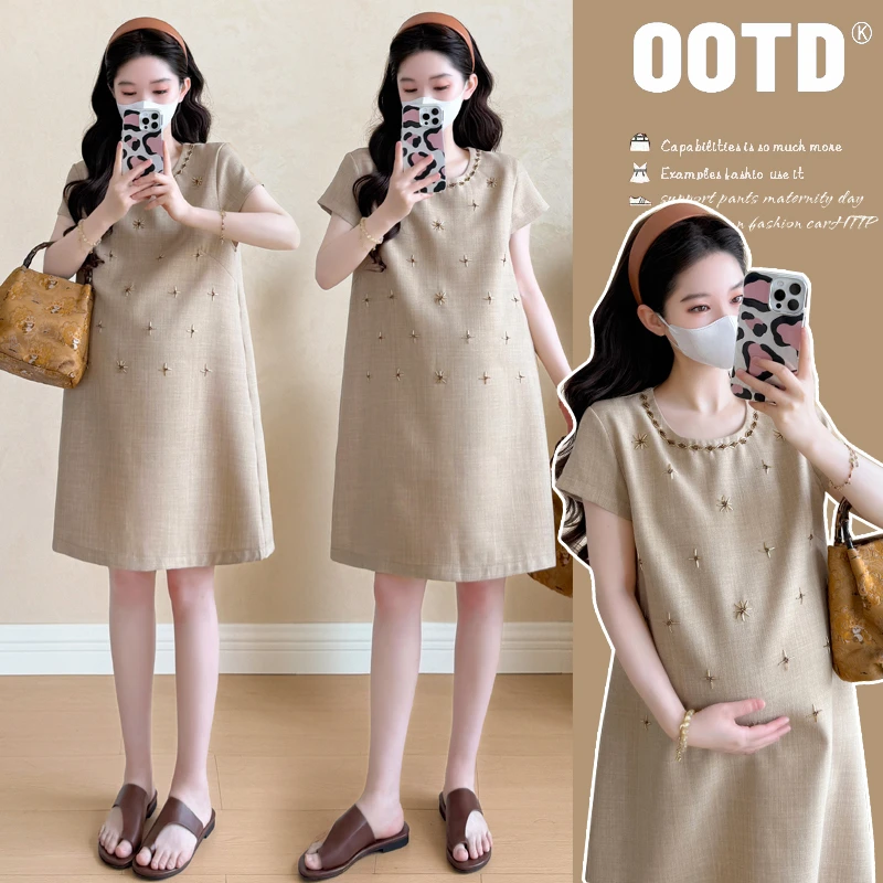 孕妇裙2025春夏新款网红休闲时尚舒适高腰外穿百搭减龄孕妇连衣裙