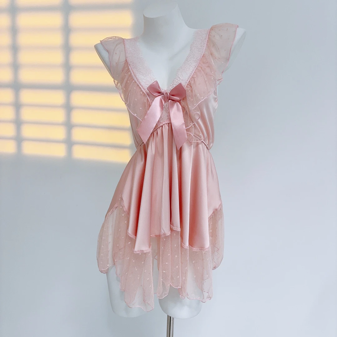 【80-170】纯欲风蕾丝性感睡裙吊带睡裙家居服显瘦牛奶丝法式露背