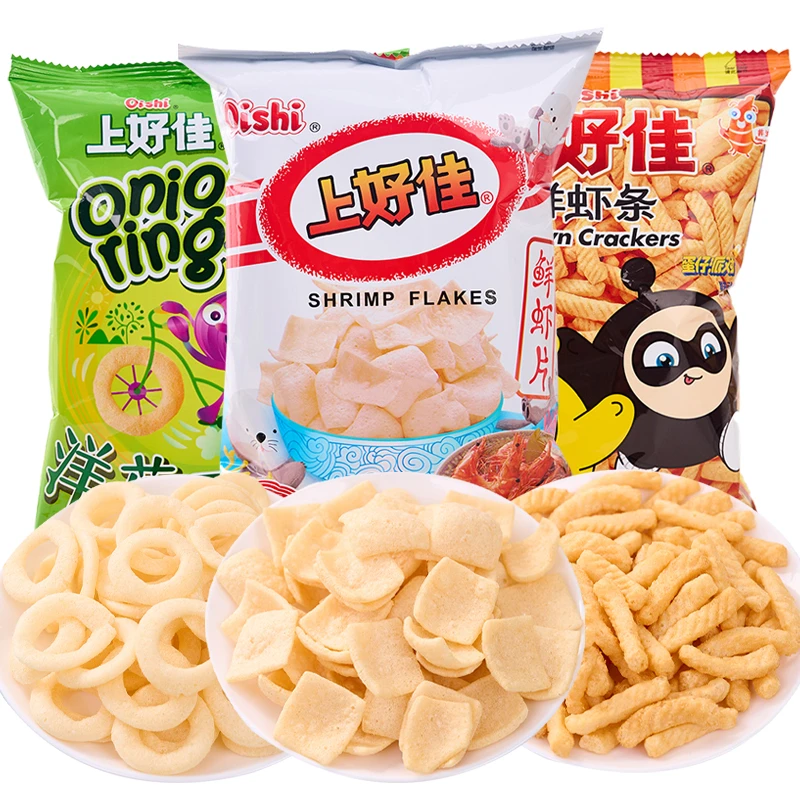 上好佳鲜虾片虾条洋葱圈薯片零食大礼包儿时怀旧解馋休闲零食批发